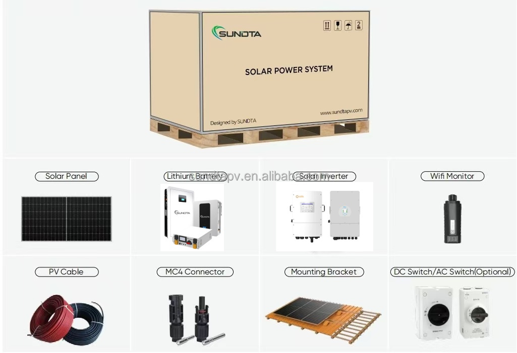 Sundta Hybrid Solar Energy System Low Price Solar Panel Kit 5KW 10KW 12KW 15KW Full Set Solar System Kit Home System