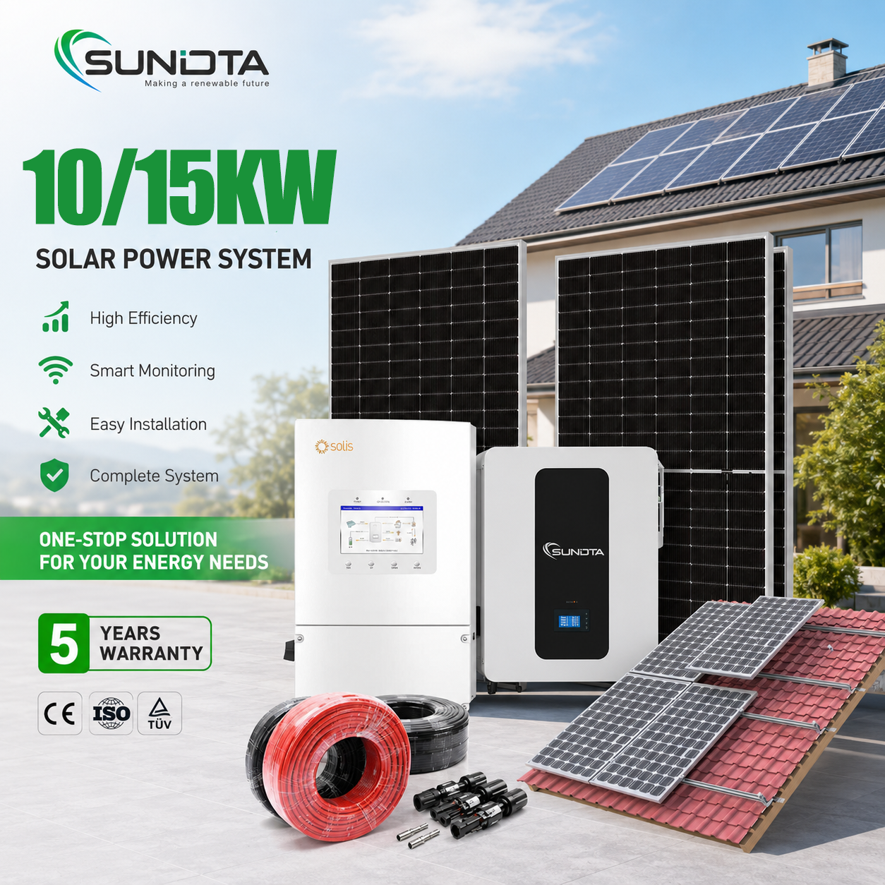 Hybrid 15kWh Inverter System 300Ah Lithium Ion Battery