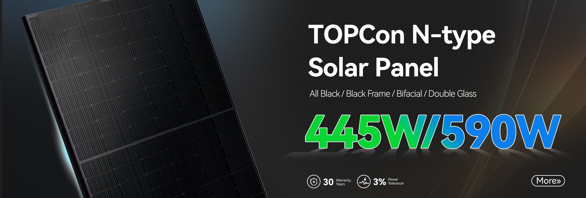 High efficiency 550W to 595W Bifacial PERC Solar Module
