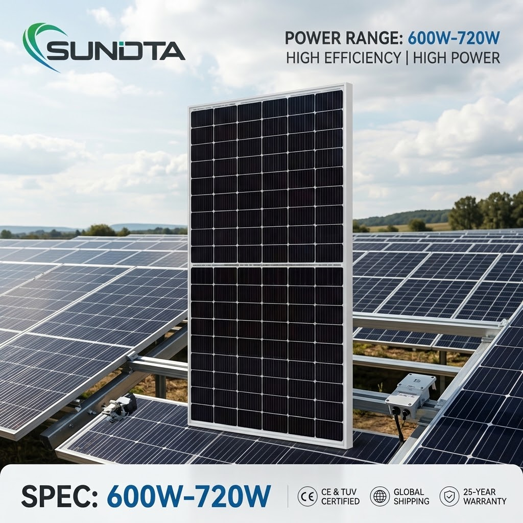 Factory Price SUNDTA 500W-595W Black Glass Bifacial PV Module 23.03% Efficiency Half-Cut PERC Solar Panel for Home Energy System