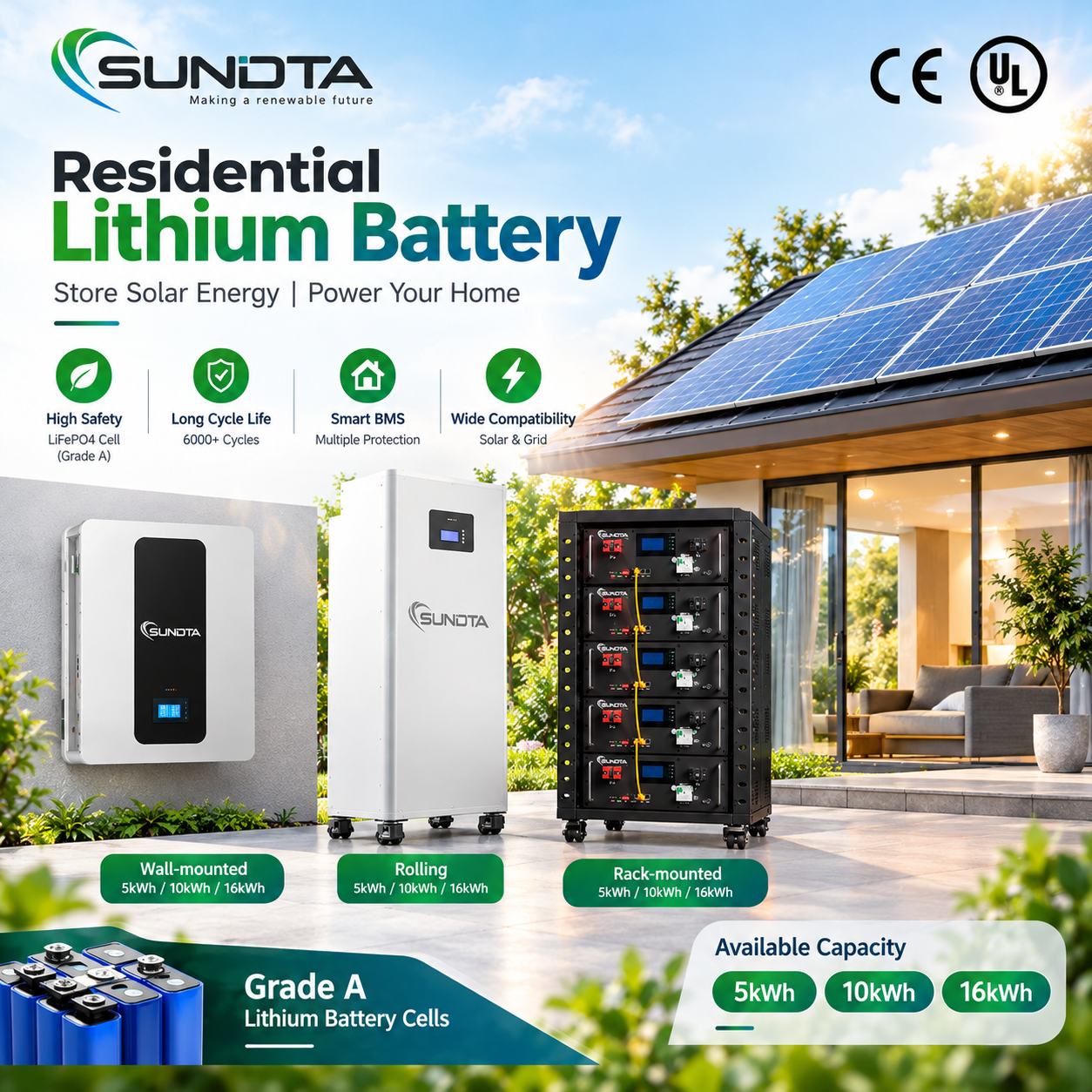 Sundta Stacked 10kWh 20kWh 30kWh Modular LiFePO4 Battery